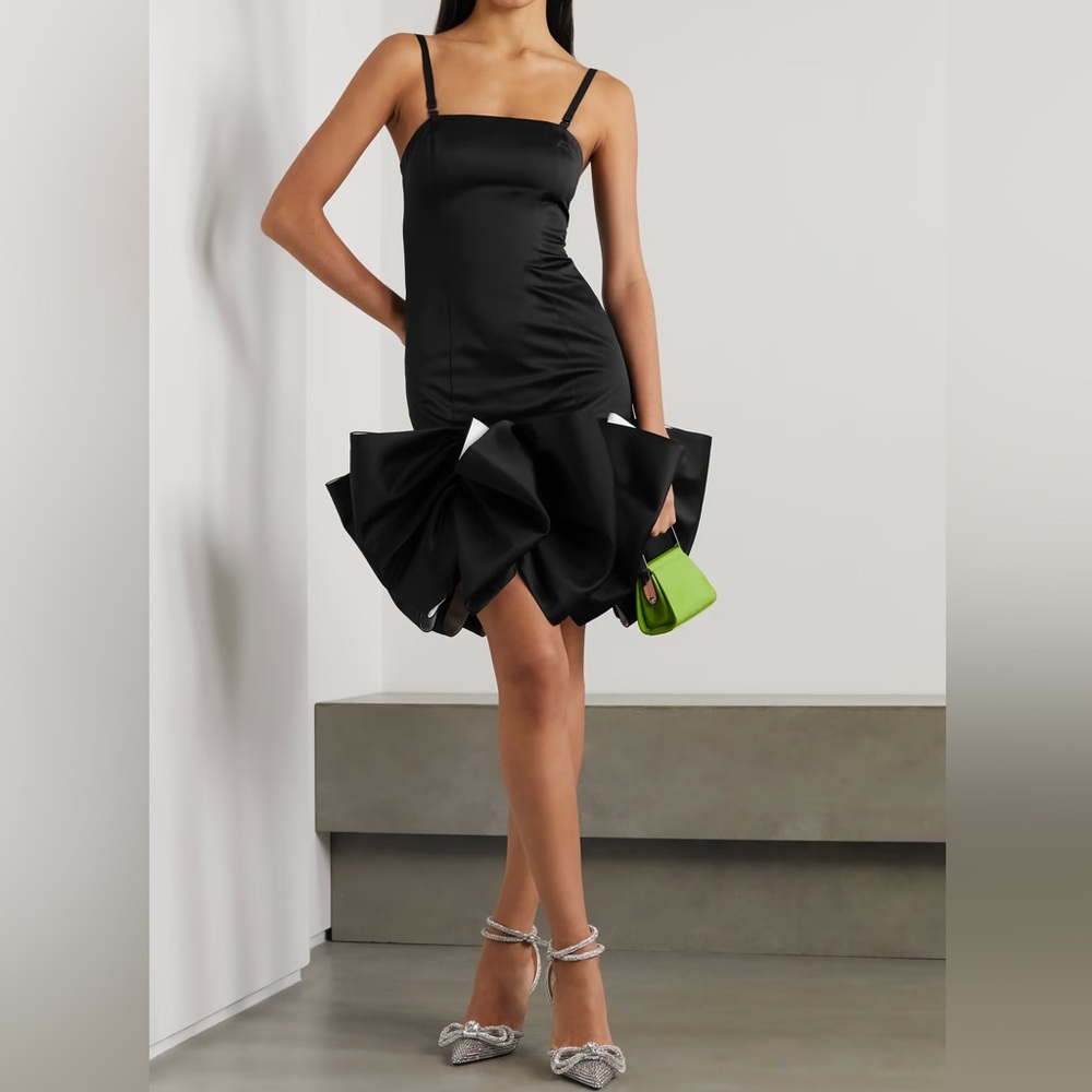 Leiza Square-Neck Puffy Ruffle Mini Dress